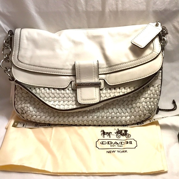 Coach Basket Weave Leather Hobo - White - Picture 1 of 6